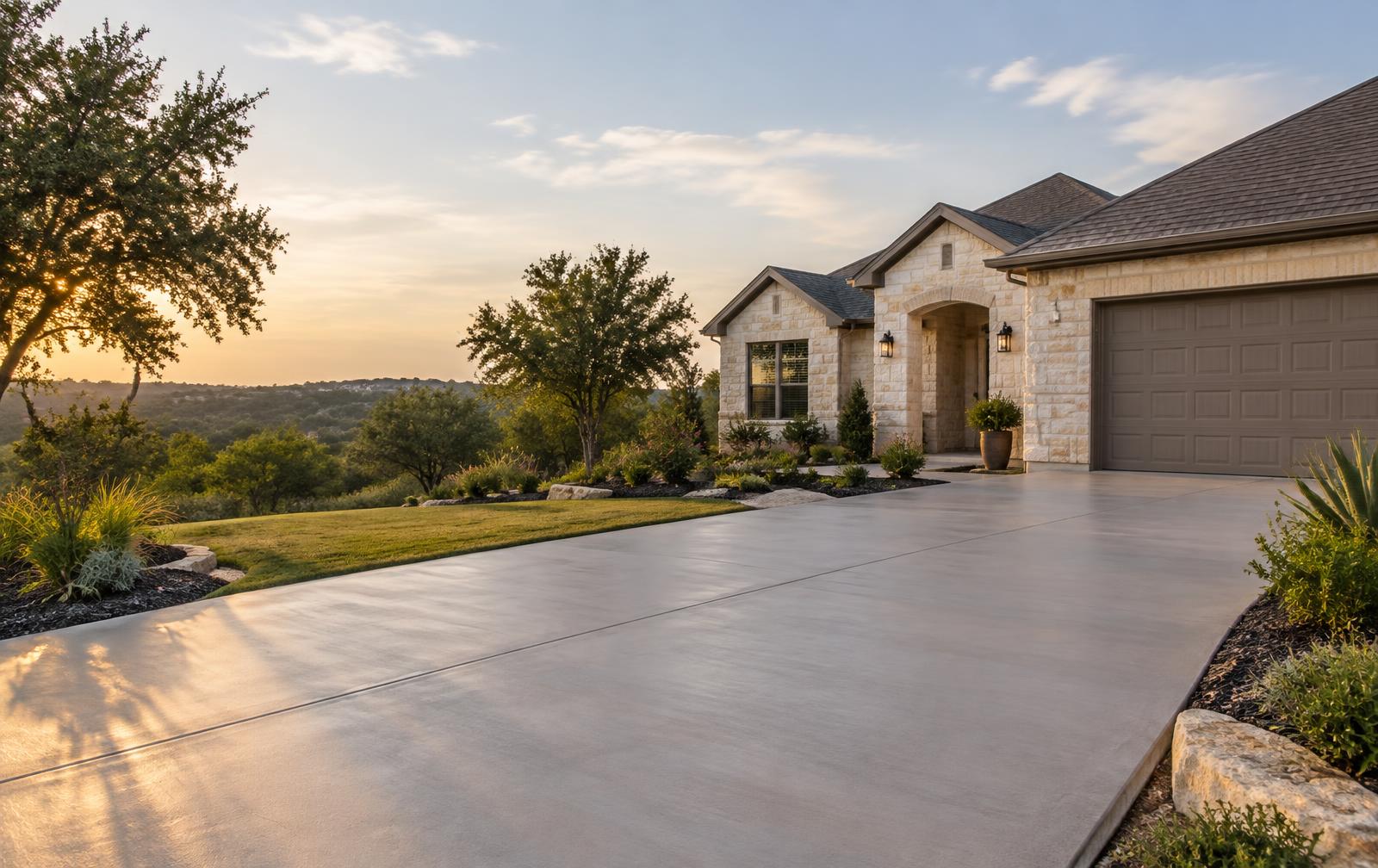 Fresh concrete driveway at a Beaumont home
